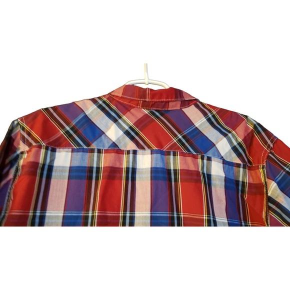 Ecko Unlimited Men Short Sleeve Button-up Red White Blue Plaid Shirt  Size Large - Picture 3 of 16